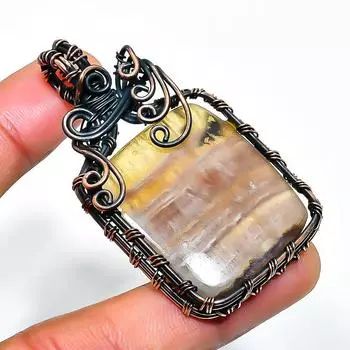 Bumble Bee Jasper Gemstone Handmade Copper Wire Wrap Jewelry Pendant 2.17 2.17 жёлтый