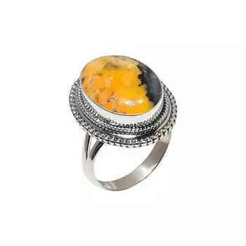 Bumble Bee Jasper - Indonesia 925 Sterling Silver Ring V4374, Yellow Ring, Oval Ring, Valentin s Day Gift, Gift For Her, Birthday Gift, Handmade Jewel