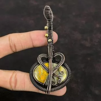 Bumble Bee Jasper Pendant Copper Wire Wrapped Pendant Gemstone Copper Jewelry Amazing Guitar Pendant Handmade Wire Wrap Jewelry Gift For Her