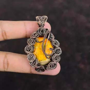 Bumble Bee Jasper Pendant Copper Wire Wrapped Jewelry Handmade Gemstone Pendant Antique Copper Pendant Dainty Wire Wrap Pendant Gift For Mom