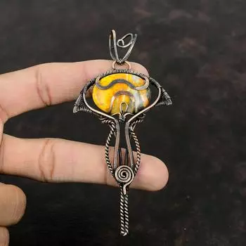 Bumble Bee Jasper Pendant Copper Wire Wrapped Pendant Handmade Pendant Gemstone Copper Jewelry Gift For Her Birthstone Pendant Women Jewelry