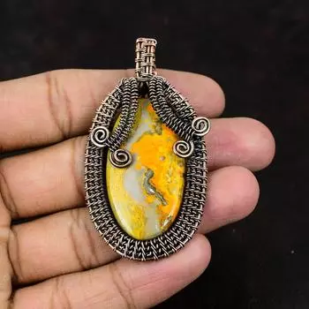 Bumble Bee Jasper Pendant Copper Wire Wrapped Gemstone Pendant Handmade Designer Pendant Copper Jewelry Gift For Her Jasper Jewelry For Mom