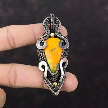 Bumble Bee Jasper Pendant Copper Wire Wrapped Pendant Gemstone Pendant Wire Wrap Jewelry Handmade Pendant Gift For Her Dainty Copper Jewelry