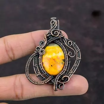 Bumble Bee Jasper Pendant Copper Wire Wrapped Jewelry Handmade Copper Pendant Gemstone Jewelry Gift For Mom Birthstone Pendant Wire Pendant