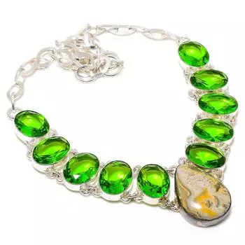 Bumble Bee Jasper, Peridot 925 Sterling Silver Jewelry Necklace 18 C9l82 жёлтый