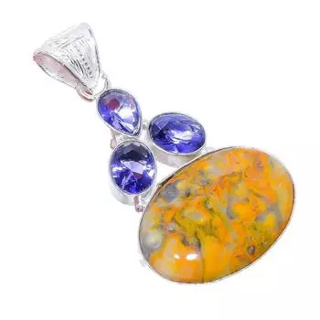 Bumble Bee Jasper, Tanzanite 925 Sterling Silver Jewelry Pendant 2.2 AH-3308 2.17 жёлтый