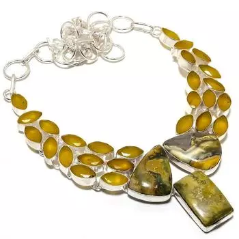Bumble Bee Jasper, Yellow Onyx 925 Sterling Silver Jewelry Necklace 18 MQ-1212 18 жёлтый