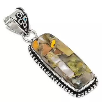 Bumblebee Jasper Gemstone Handmade 925 Sterling Silver Pendant 2.25 g3P13