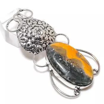 Bumblebee Jasper Gemstone Handmade 925 Sterling Silver Pendant 2.84 q2O94