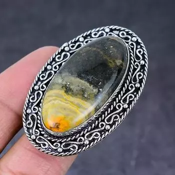 Bumblebee Jasper Gemstone Handmade 925 Sterling Silver Jewelry Ring Size 8 w6i62