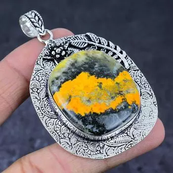 Bumblebee Jasper Gemstone Handmade 925 Sterling Silver Gift Pendant 2.84 f3J07