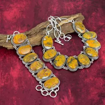 Ювелирные изделия ручной работы из драгоценного камня яшмы шмеля, 925 пробы, ожерелье и браслет из стерлингового серебра, комплект ювелирных изделий, подарок для нее Adjustable With 8 -18 розовый