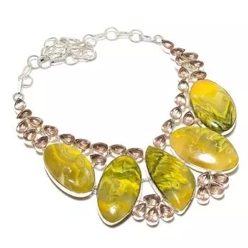 Bumblebee Jasper, Morganite Handmade 925 Sterling Silver Gift Necklace 18 o3i87