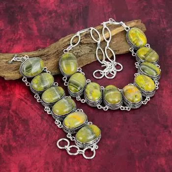 Ожерелье из яшмы шмеля, браслет из цельного серебра 925 пробы с драгоценными камнями, комплект украшений из ожерелья и браслета ручной работы на День матери Adjustable With 8 -18 жёлтый