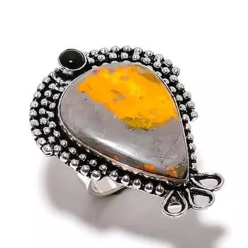 Bumblebee Jasper, Onyx Gemstone Handmade 925 Sterling Silver Ring Size 8 P5P74