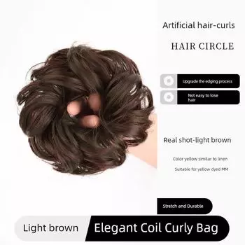 Bun Wig Grip Female Antiquity Hair Clasp Chicken Feather Updo Gadget Natural & Fluffy Back Head New Chinese Style Hair Bag Experience-ball hair ring [light brown]]