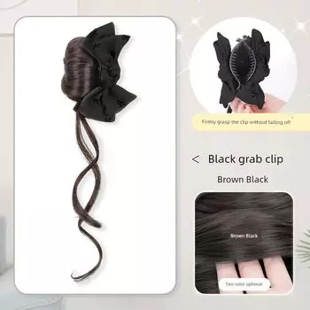 Bun Wig Hair Band Bow Claw Clip Bud-like Hair Style Hair Accessories Natural Simulation Bean Bag Updo Gadget Chignon Black Bows dragon beard ball head [Brown black]]