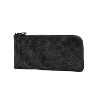 Bundle A zipper long wallet 2315 Small checkered x black [Indenya] [Indenya] L-shaped pattern/black
