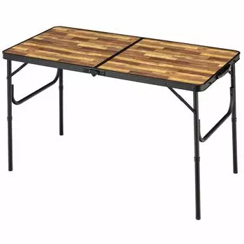 BUNDOK Aluminum Folding Table M Wood Grain Foldable Top 120 x 60 cm 2 Height Adjustable BD-244WB Approx.