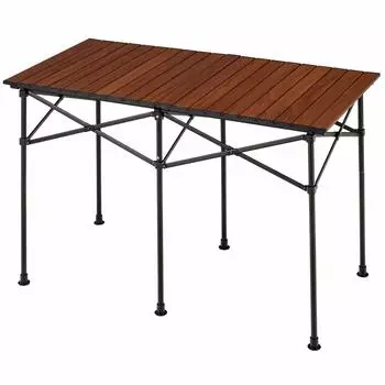 BUNDOK Aluminum Roll Table 115 Wood Grain Camping Low Table High Table with Storage Case BD-193WB