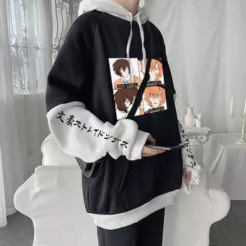 Bungo Stray Dogs аниме Harajuku толстовки унисекс зимние с длинными рукавами Kawaii мультфильм для мальчиков Осаму Дазай Чуя Накахара толстовки XS чёрный