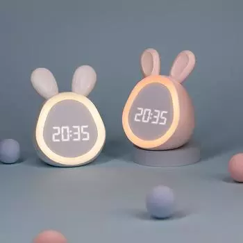 Bunny Digital Table Clock Cute LED Display Brightness Adjustment Night Light Snooze 12/24H Desktop Kid Home Bedroom Office белый