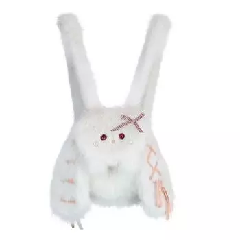 Bunny Eared Long Small Pearl Drawstring Tie Cartoon Plush Doll Backpack Girl For