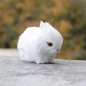 Bunny Figurine 3D Eyes Faux Rabbit Fur Cute Animal Craft Solid Model Ornament Miniature Simulation Easter Bunny Model Decoration Easter Gift жёлтый