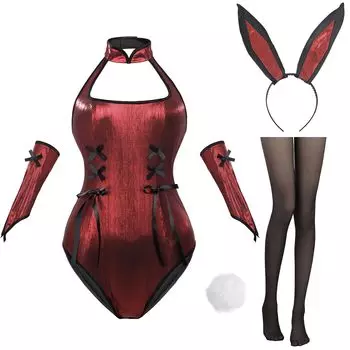 Bunny Girl Косплей Большой размер Костюм кролика Высокий глянец Косплей Костюм Высокие ноги Хэллоуин Костюм для фотосессии на мероприятие Высокий [Kamizu Ryohin] (Красный глянец,
