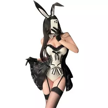 Bunny Girl Sexy Bunny Rabbit Chest Sexy Maid Faux Rabbit Stockings 5 Piece Set [WhimsiNova] Cosplay, Rabbit, Costume, Leotard, Cute, Ears, Headband,