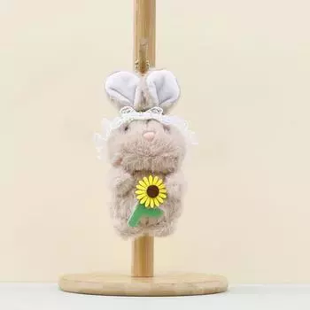 Bunny Holding Flower Plush Doll Keychain Cartoon Plush Toy Decoration Bag Light Brown Bunny
