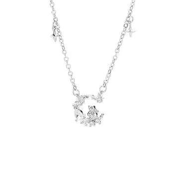 Bunny Necklace On The Moon Creative Sweet Cool Girl With Zircon Stars Zodiac Rabbit Pendant Guochao Sweater Chain Copper
