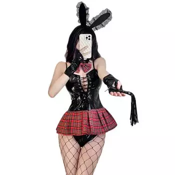 Bunny Open with Fishnet Sexy Reverse Bunny Little Enamel Red [YUEEI] Girl, Chest, Lace-Up, Leather, Choker, Gloves, Headband, Tights, Lattice,