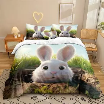 Bunny Series 3D Digital Printing Three-Piece Bedding Kit Bed Sheet Quilt Cover 90 * 200 two-piece set