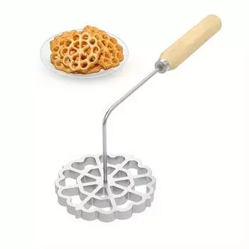 Bunuelos Mold Rosette Iron Molds Set with Wooden Handle Flower Lotus Cookie Maker Mold 4.7 Inch