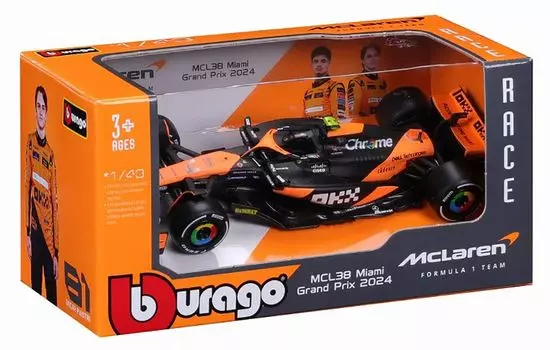 BURAGO Команда McLaren F1 MCL38 Норрис Готовое изделие BUR38214N 1/43 (2024) №4 л. (Оконная рама)