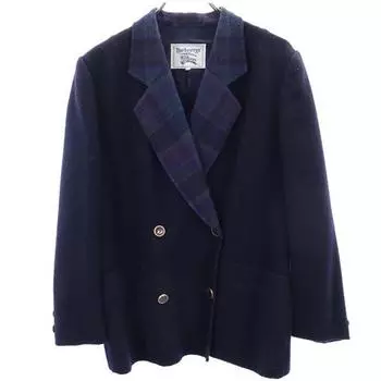 Burberrys wool Lapel switch double Jacket 11AR Navy system Old Women Used