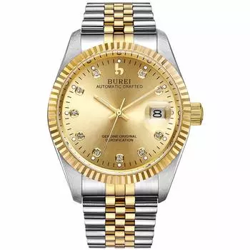 [BUREI] Men s Automatic Watch, Waterproof, Stylish, Date, Analog Watch, Mechanical Men s, Popular, Men s Gold Brand, Simple Watch
