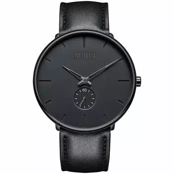 [BUREI] Men s Black Simple Stylish Popular Ranking Men s Black Watch Cowhide Belt Watch S
