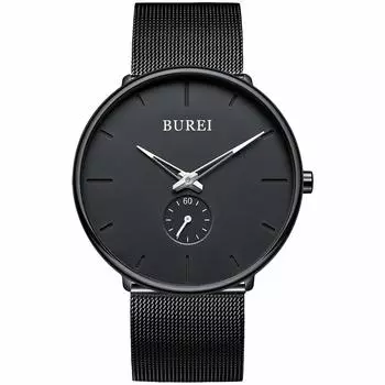 [BUREI] Men s Watch, Black, Simple, Stylish, Popular, Timeless Watch, Men s Brand, Quartz Waterproof, Black, Casual Watch, Net Belt, Men s Watch B