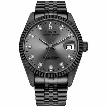 [BUREI] Men s Watch Fashion Simple Automatic Mechanical Waterproof Black Gray Watch Men s Birthday Gift