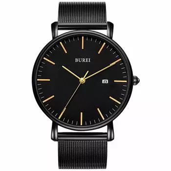 [BUREI] Men s Watch Simple Waterproof Analog Popular Watch Brand Stylish Men s Milanese Mesh Belt Gold Black Watch Men s Watch