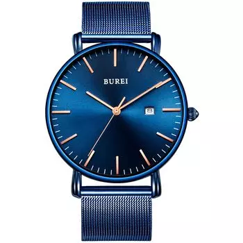 [BUREI] Men s Watch Simple Waterproof Analog Popular Watch Brand Stylish Men s Milanese Mesh Belt Black Watch