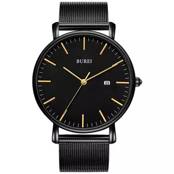 [BUREI] Men s Watch Simple Waterproof Analog Popular Watch Brand Stylish Men s Milanese Mesh Belt Black Gold Watch