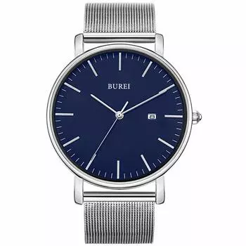 [BUREI] Men s Watch Simple Waterproof Analog Popular Watch Brand Stylish Men s Milanese Mesh Belt White Watch [Parallel Import]