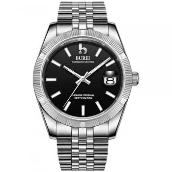 [BUREI] Мужские автоматические часы, механические, водонепроницаемые, аналоговые, популярные, деловые, с датой, брендовые, черные, стильные, простые, светящиеся часы