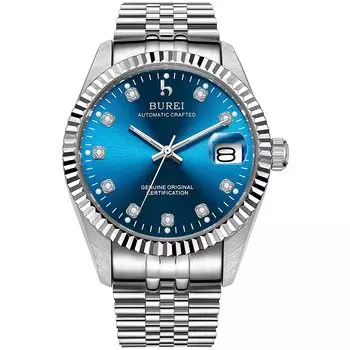 [BUREI] Мужские автоматические часы, водонепроницаемые, стильные, дата, аналоговые часы, механические мужские, популярные, темно-синие, брендовые, простые часы