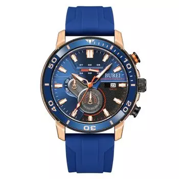 BUREI Мужские часы Аналоговые кварцевые часы Хронограф Уретановый ремешок Циферблат из нержавеющей стали Дата Водонепроницаемые Синие Модные Зеленые часы Подарок