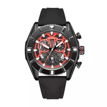 [BUREI] Мужские часы с хронографом, кварцевые, мужские часы, аналоговые, водонепроницаемые, дата, черные, с уретановым ремешком, мужские часы в подарок