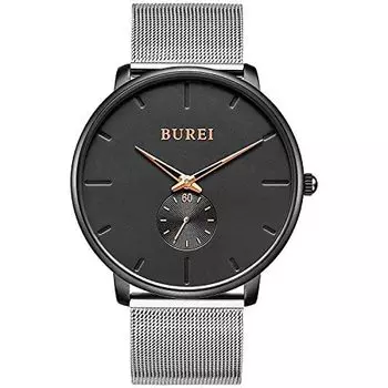 [BUREI] Watch Men s Black Simple Stylish Popular Watch Men s Black Stylish Brand Waterproof Men s Watch Watch F